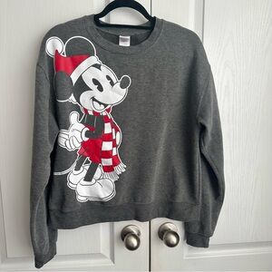 Disney Mickey Mouse  Gray Sweatshirt with Red and White scarf . Sz M women’s